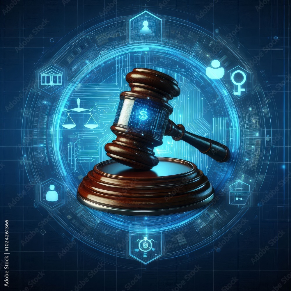 Digital Gavel Symbolizing Law and Technology Digital Gavel Symbolizing Law and Technology