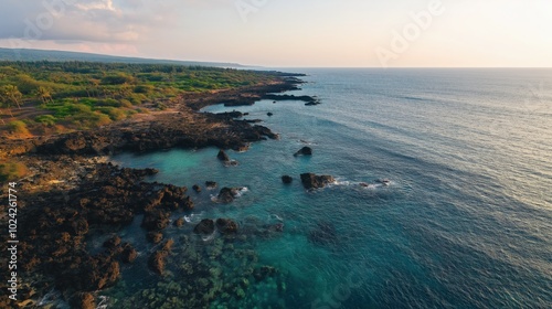 Aerial view of the ocean rocky shore photo