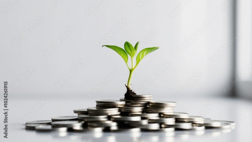 Green Sprout Growing From a Pile of Coins. Green Sprout Growing From a Pile of Coins.