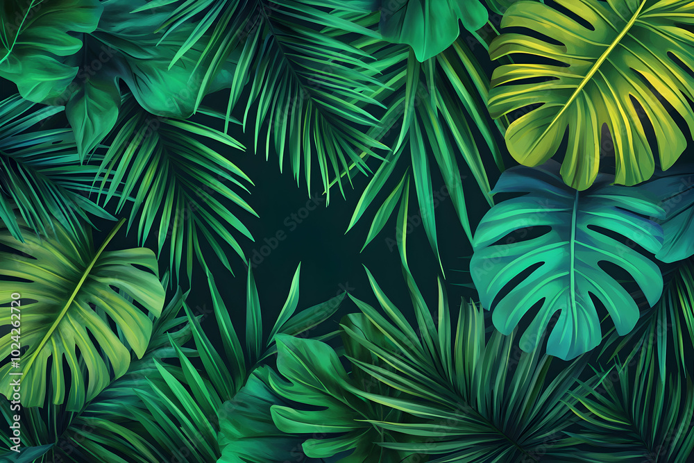 Tropical Leaves Illustration Green Pattern