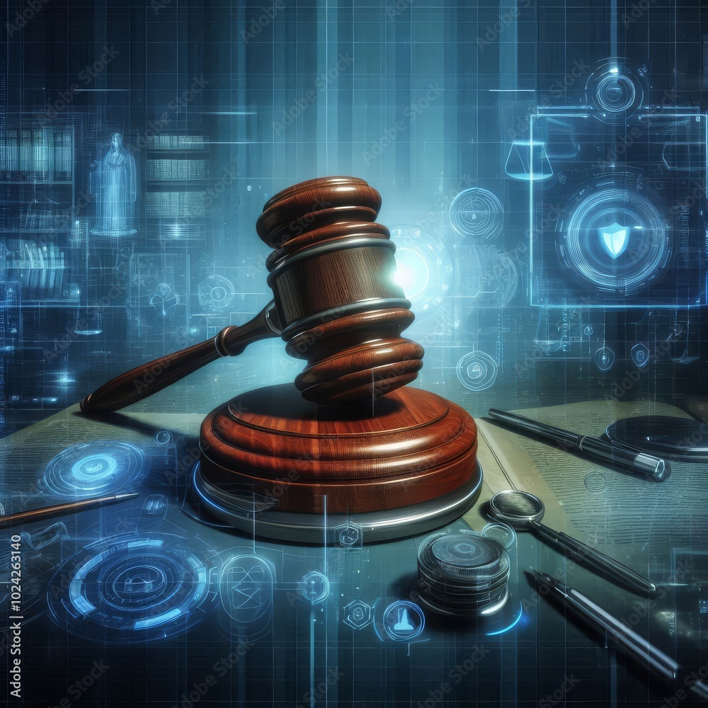 Digital Gavel Symbolizing Law and Technology Digital Gavel Symbolizing Law and Technology