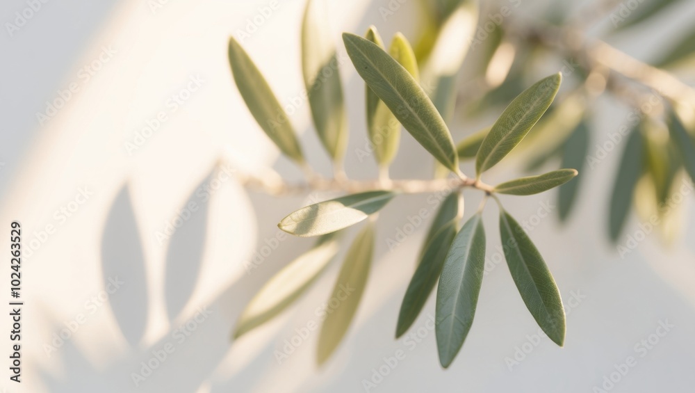 Obraz premium Olive Branch with Sunlight Through Leaves.