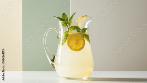 Pitcher of Refreshing Lemonade with Lemon and Mint. photo