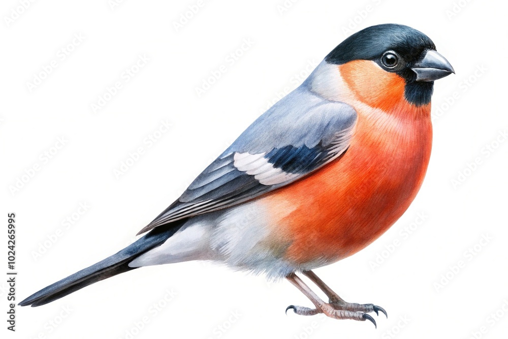 Watercolor illustration of a symmetrical bullfinch Watercolor illustration of a symmetrical bullfinch