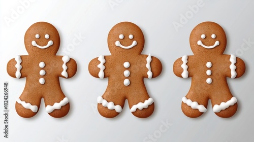 Set of traditional Christmas cookies - gingerbread men, isolated on transparent background