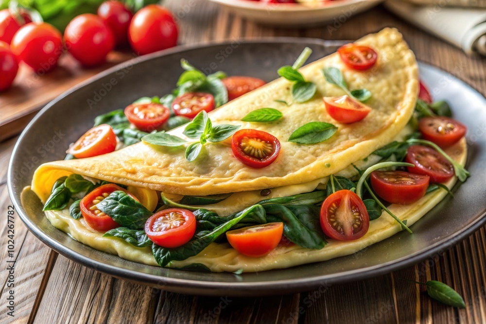Omelette with spinach and cherry tomatoes nutritious breakfast option Omelette with spinach and cherry tomatoes nutritious breakfast option
