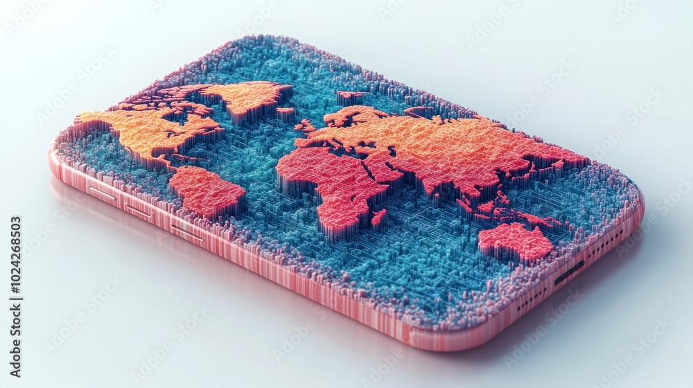 A 3D rendering of a smartphone with a world map on the screen, symbolizing global connectivity and the power of technology. A 3D rendering of a smartphone with a world map on the screen, symbolizing global connectivity and the power of technology.