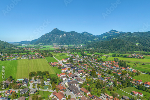 Der Luftkurort Oberaudorf im oberbayerischen Unterinntal im Luftbild photo