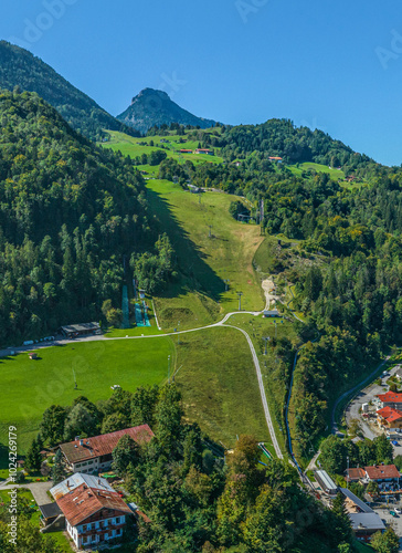 Der Luftkurort Oberaudorf im oberbayerischen Unterinntal im Luftbild photo