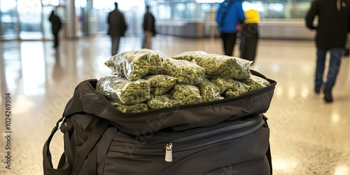 duffle bag filled with baggies of cannabis in airport  photo