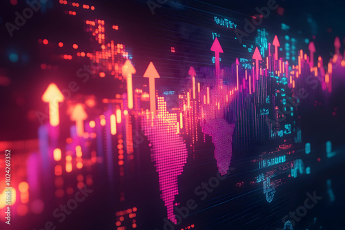 Abstract Digital World Map with Upward Arrows - Illustration