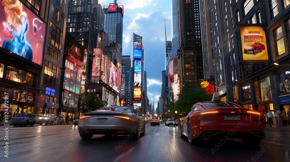 Fototapeta premium Mesmerizing futuristic cityscape featuring holographic advertisements neon illuminated streets and a captivating aesthetic A stunning digital visualization of an innovative