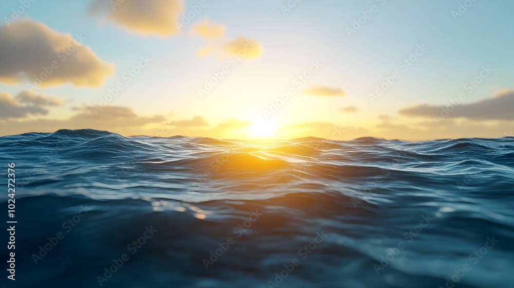 Fototapeta premium Breathtaking Tranquil Sunrise Over a Calm Ocean with Soft Waves Gently Lapping the Peaceful Shoreline Painting a Serene and Soothing Coastal Landscape