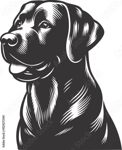 black and white illustration of a white dog