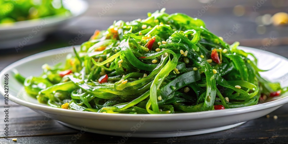 Close-up of a colorful and appetizing seaweed salad, perfect for health-conscious individuals Close-up of a colorful and appetizing seaweed salad, perfect for health-conscious individuals