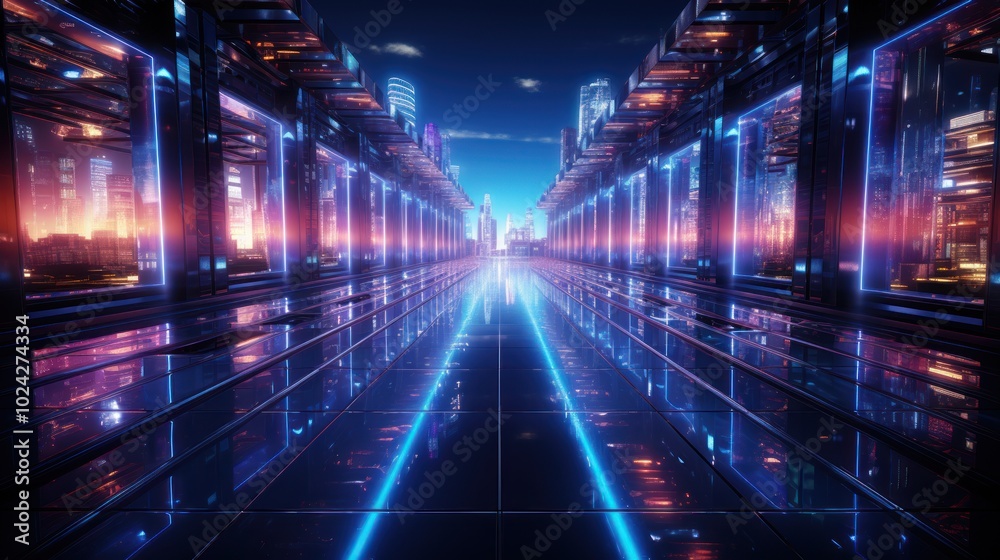 Neon Cityscape: Futuristic Pathway Neon Cityscape: Futuristic Pathway