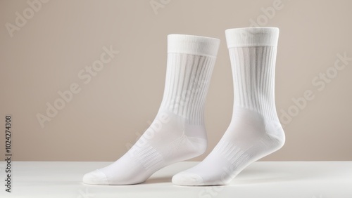 Minimalist socks mockup in neutral colors, showcasing a simple ankle-length design. Great for fashion or product mockups with no logos or text for a versatile use