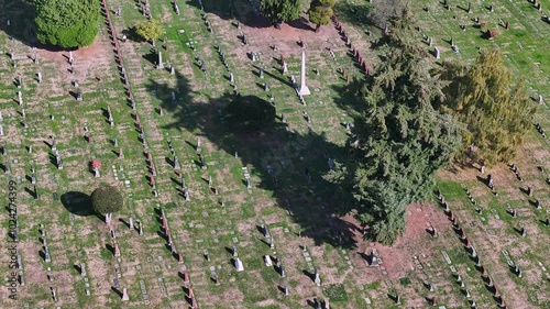 Lake View Cemetery, Capitol Hill Area of Seattle, Washington State, United States. Aerial Drone Shot photo