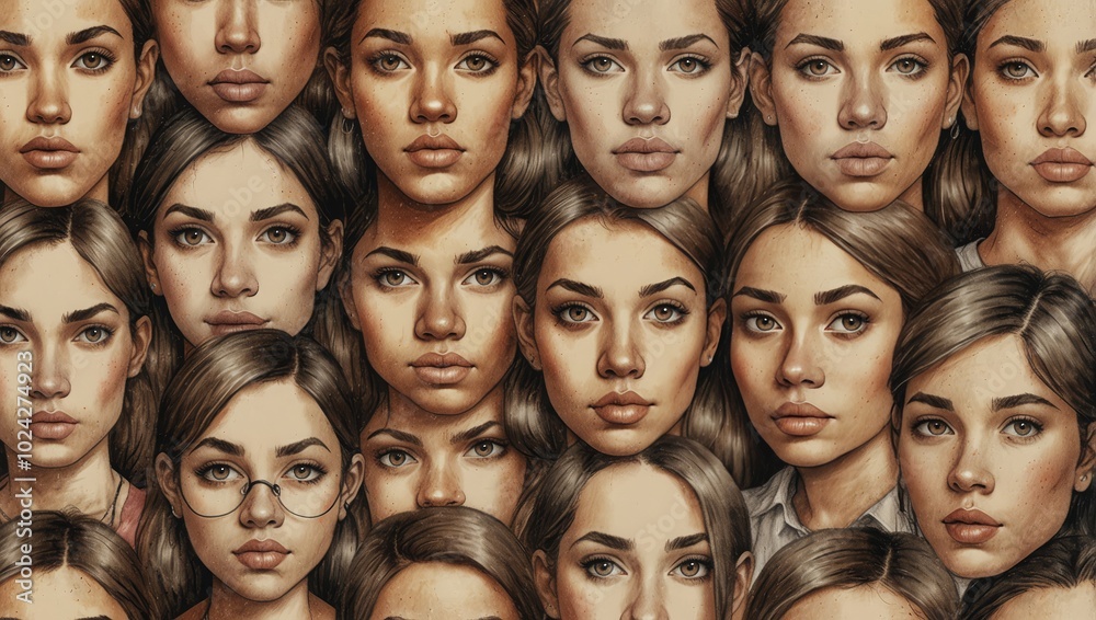 A large set of faces of young people of different nationalities. Seamless drawn creative pattern A large set of faces of young people of different nationalities. Seamless drawn creative pattern
