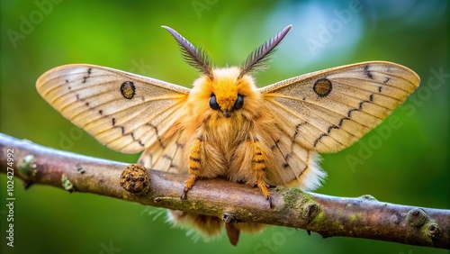 Close-up of a Gypsy Moth Lymantria dispar perched on a twig photo