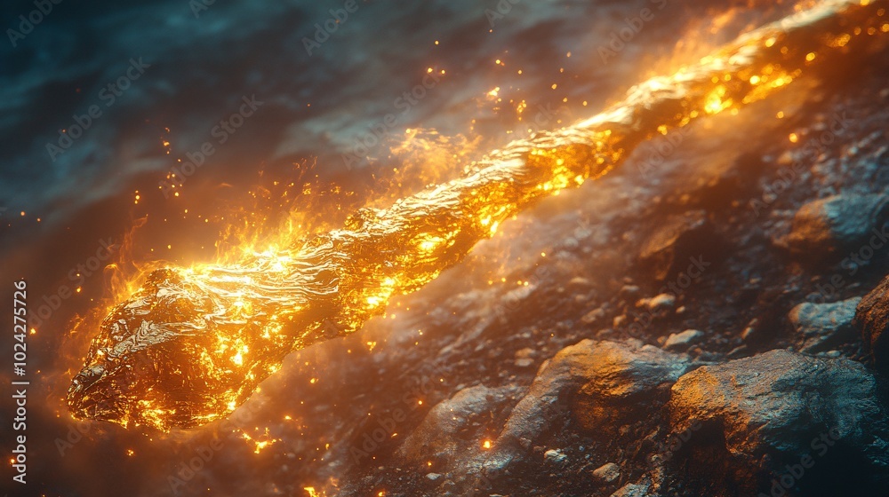 Naklejka premium Gold Staff Reflecting Sunlight in a Mystical Setting