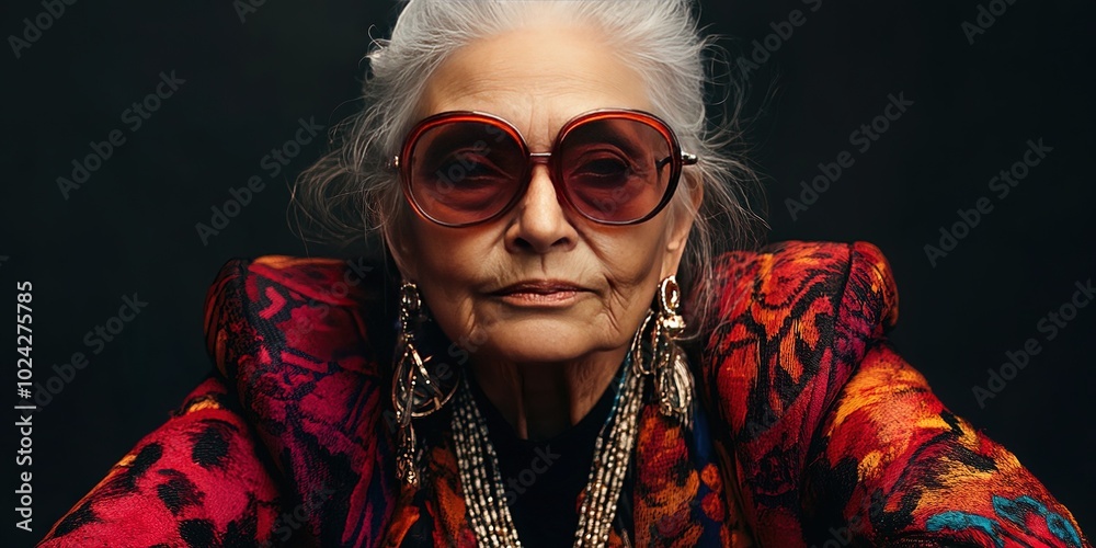 fashionable older woman model isolated on solid background