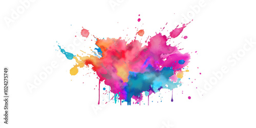 Bright colorful watercolor splash splatter stain brush strokes on white background. Modern vibrant aquarelle spot. Rainbow trendy isolated design on white. Element. Vector watercolor illustration.	art