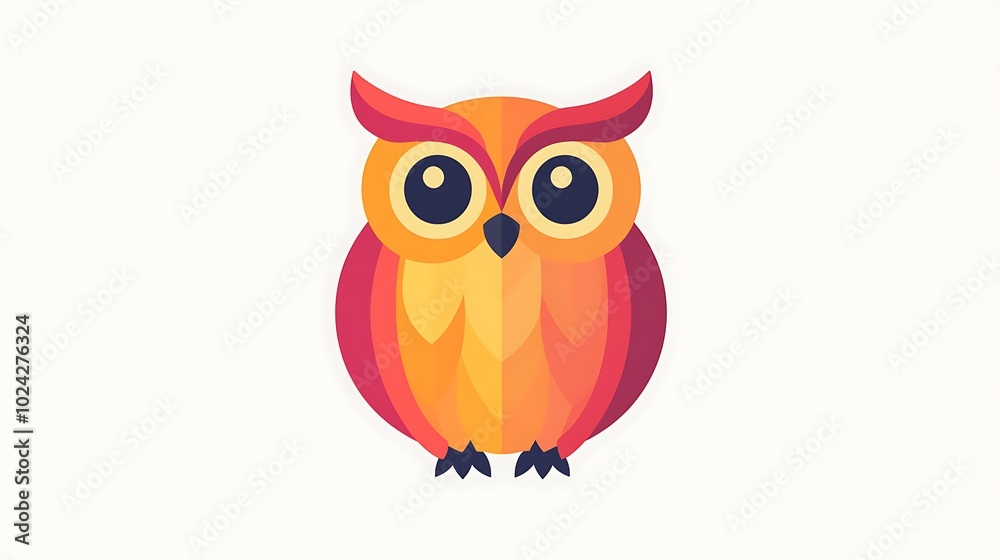 Fototapeta premium Abstract owl shape filled with a single solid color, rounded head and body, set against a solid white background. No gradients or textures, smooth and balanced layout, flat illustration style,