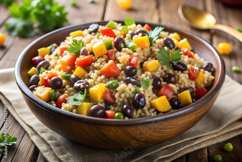 Grain salad with black beans and vegetables nutritious health food