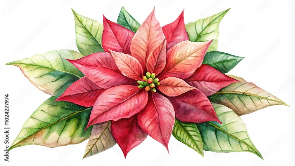 Watercolor poinsettia christmas flower isolated on white Watercolor poinsettia christmas flower isolated on white