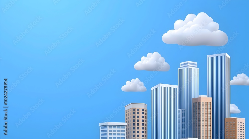 Sleek towering modern skyscrapers with glass and steel facades reaching skyward against a clear blue background Iconic urban cityscape showcasing progress innovation and corporate development Sleek towering modern skyscrapers with glass and steel facades reaching skyward against a clear blue background Iconic urban cityscape showcasing progress innovation and corporate development
