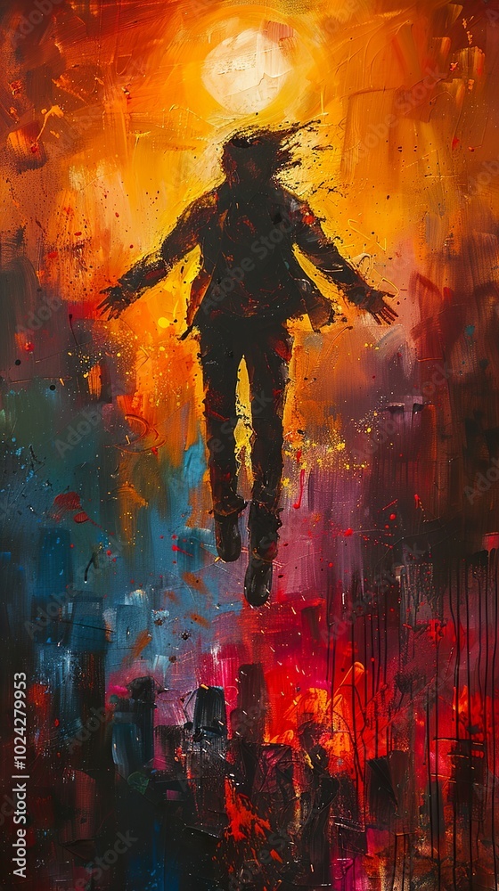 Leap of Faith: Abstract Expressionist Painting of a Figure in Flight Leap of Faith: Abstract Expressionist Painting of a Figure in Flight