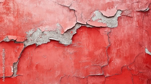 Artwork featuring a red damaged wall with a plaster concrete effect resembling stucco