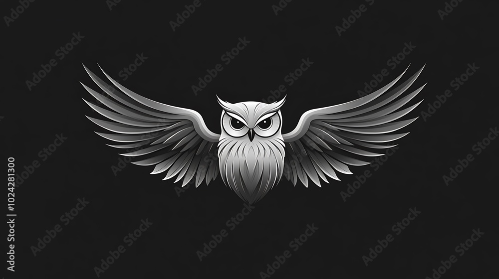 Obraz premium Minimalist owl design with a few straight lines and curves forming the wings and body, no interior details, set against a solid black background. High contrast, smooth lines, flat colors, hd quality,