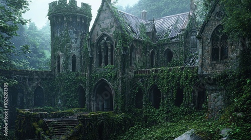 Overgrown Abandoned Castle Surrounded by Nature