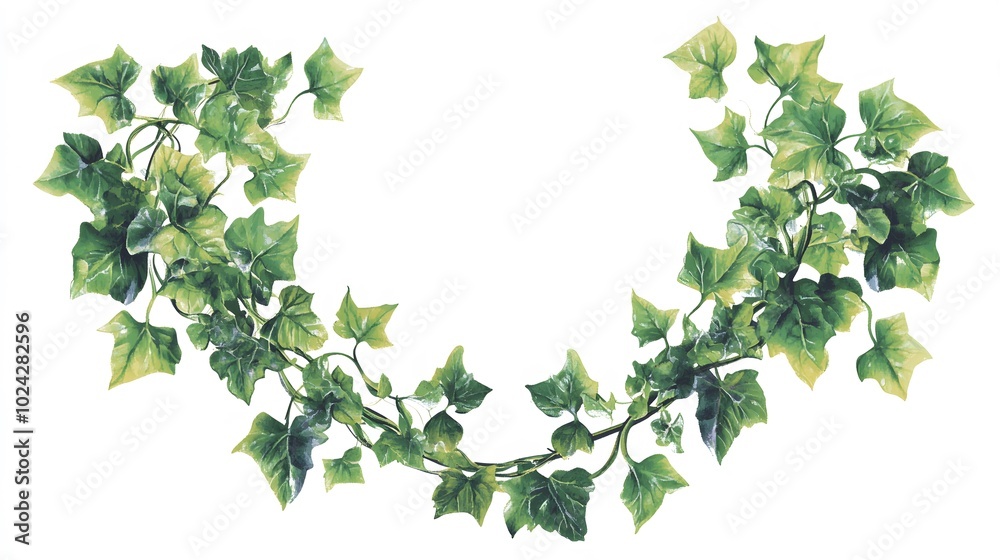 Naklejka premium Watercolor Illustration of a Green Ivy Vine Forming a U-Shape