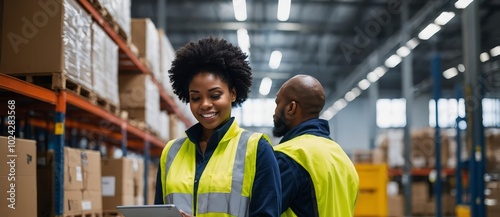 Black woman, portrait and tablet in warehouse for inspection, inventory check and stock management for web. Logistic, employee or supervisor with digital for shipping order, quality control and smile 