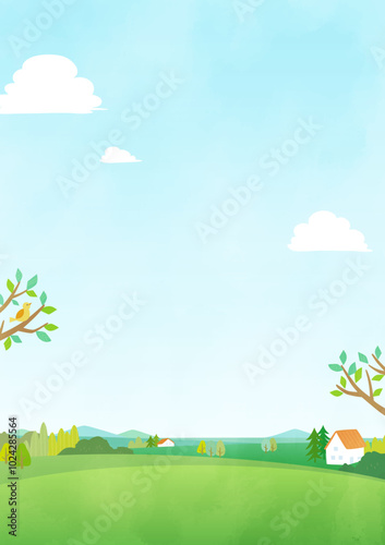 background illustration grass field and houses