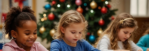 Children's Christmas Craft Workshop Filled with Glitter and Holiday Decorations Creation