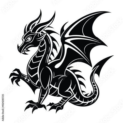 dragon tattoo design, black dragon silhouette for tattoo design 