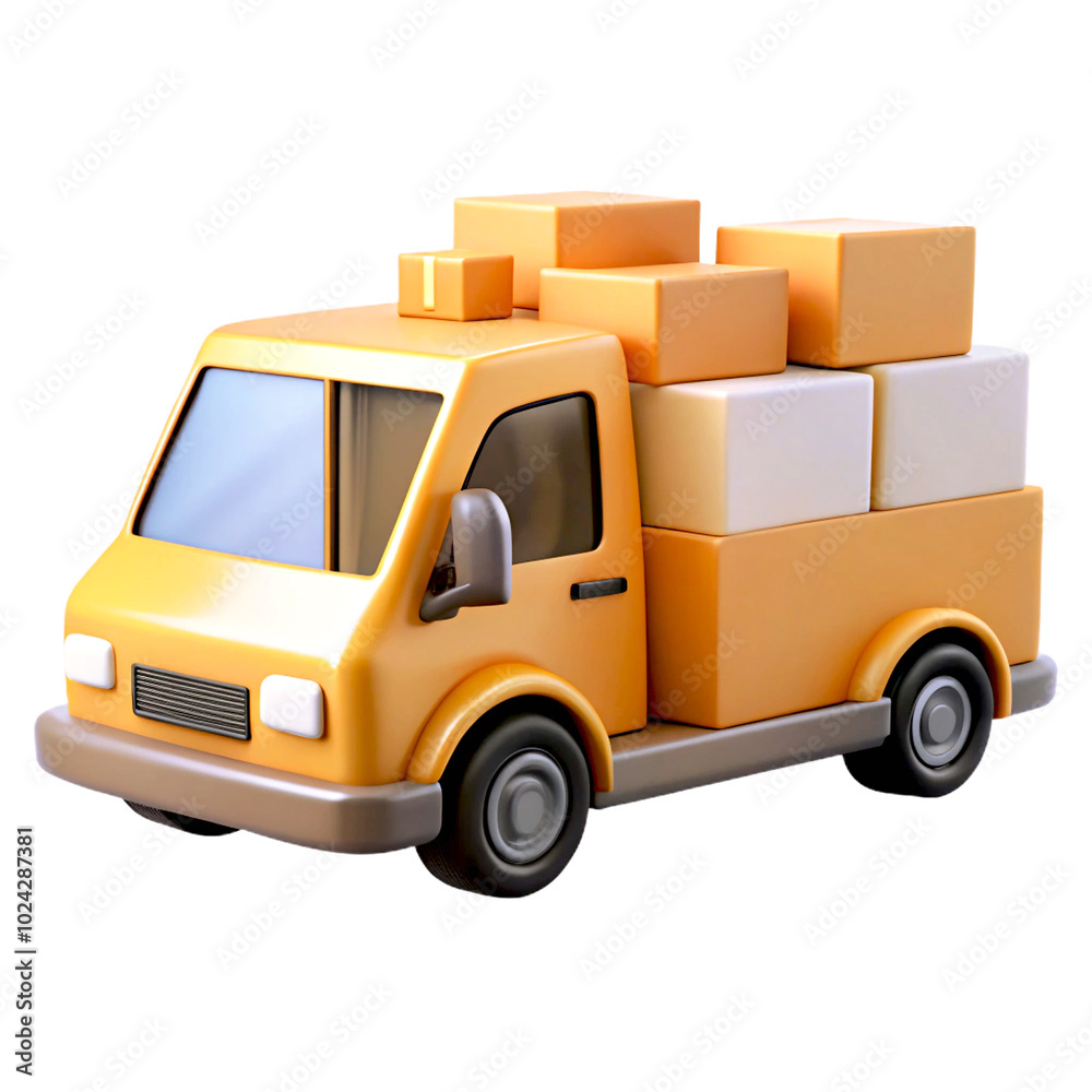 cargo van with cardboard packing boxes. 3d cartoon style illustration cargo van with cardboard packing boxes. 3d cartoon style illustration