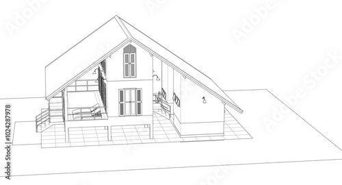 house architectural sketch 3d illustration	
