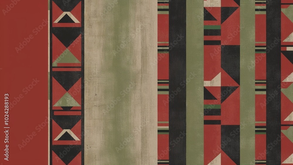 Fototapeta premium Kwanzaa abstract African pattern, bold geometric shapes in red, black, and green