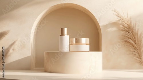 3D rendering of a neutral product background ideal for showcasing fashion and cream cosmetics Elegant podium setting for premium products photo