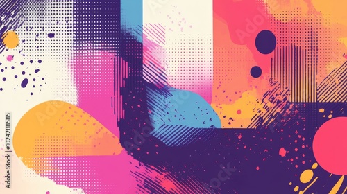 Abstract mural background featuring colorful geometric design elements and halftone graphic shapes in a vibrant line vector style Ideal for banners and creative projects photo