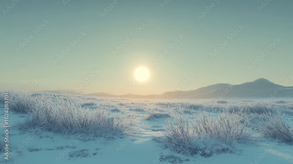 Beautiful winter solstice sunrise illuminating a snowy landscape in the serene countryside Beautiful winter solstice sunrise illuminating a snowy landscape in the serene countryside