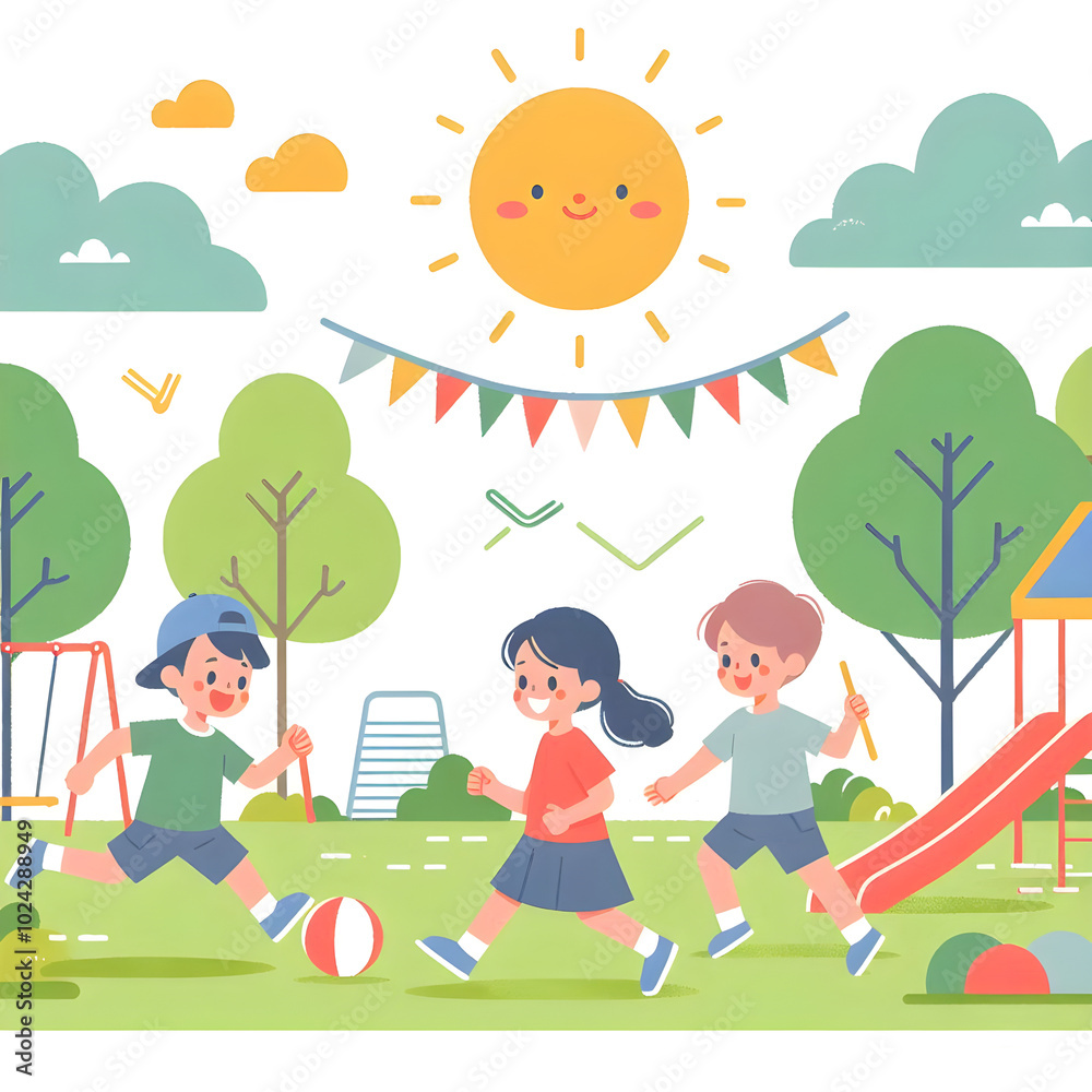 Children playing together in a sunny park on a summer day Children playing together in a sunny park on a summer day