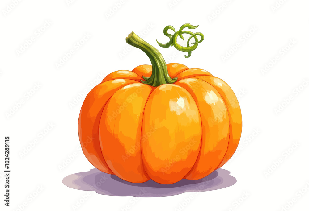 Obraz premium Bright Orange Pumpkin with Green Stem Illustration
