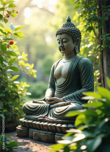 Buddha Statue in Serene Garden