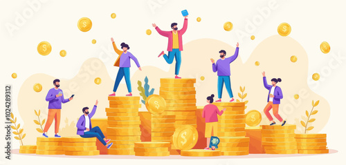 Celebrating Success with Stacks of Coins